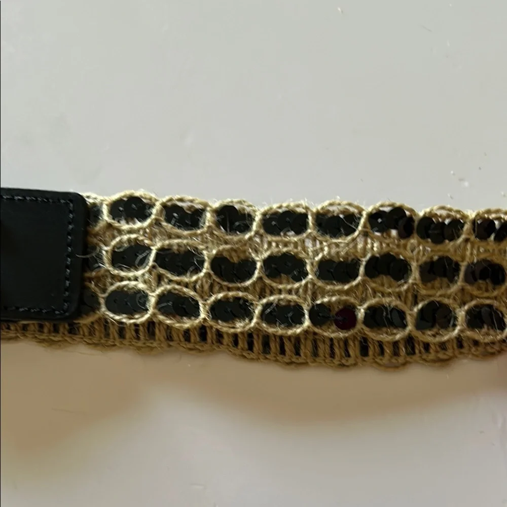 J Crew Jute & Leather Belt Sequin Accents Brass Hardware - Size MEDIUM - Picture 3 of 12